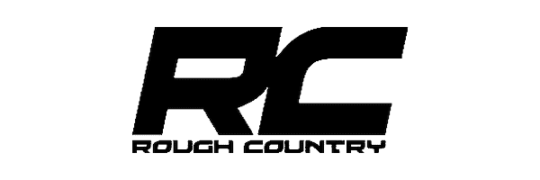 Black logo featuring large, bold letters RC above the words Rough Country in a stylized, all caps font on a white background.
