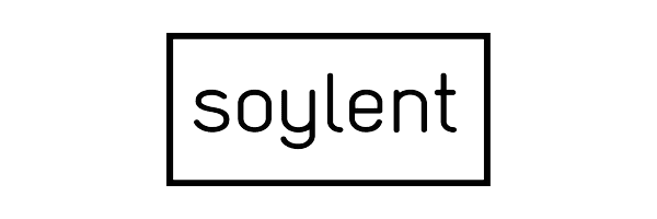 The Soylent logo features the word soylent in lowercase, black, sans serif font centered inside a thin black rectangular border on a light gray background.
