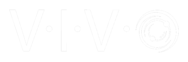 The word VIVO in all capital letters, with a dot between each letter. The final O is stylized as a circular logo with curved lines and dots inside.